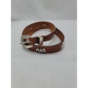 Silver Creek Brown Leather Metal Animal Emblems Belt Womens Sz 28